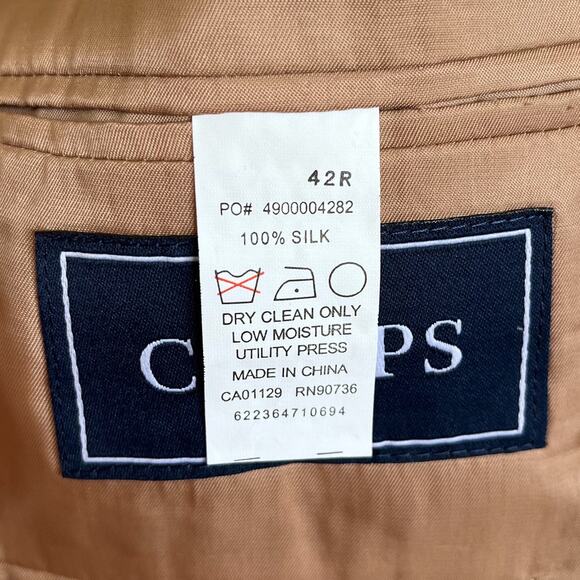 Ralph Lauren Chaps Silk Mens Blazer Size 42R Brown Houndstooth Sport Coat Jacket - Picture 8 of 8